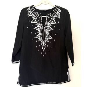 DK Encore by Daniel Kiviat Embroidered 3/4 Sleeves Black Tunic Sz XS